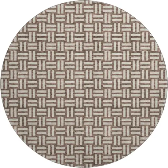 8' Brown And Beige Abstract Geometric Washable Round Rug With UV Protection Photo 1