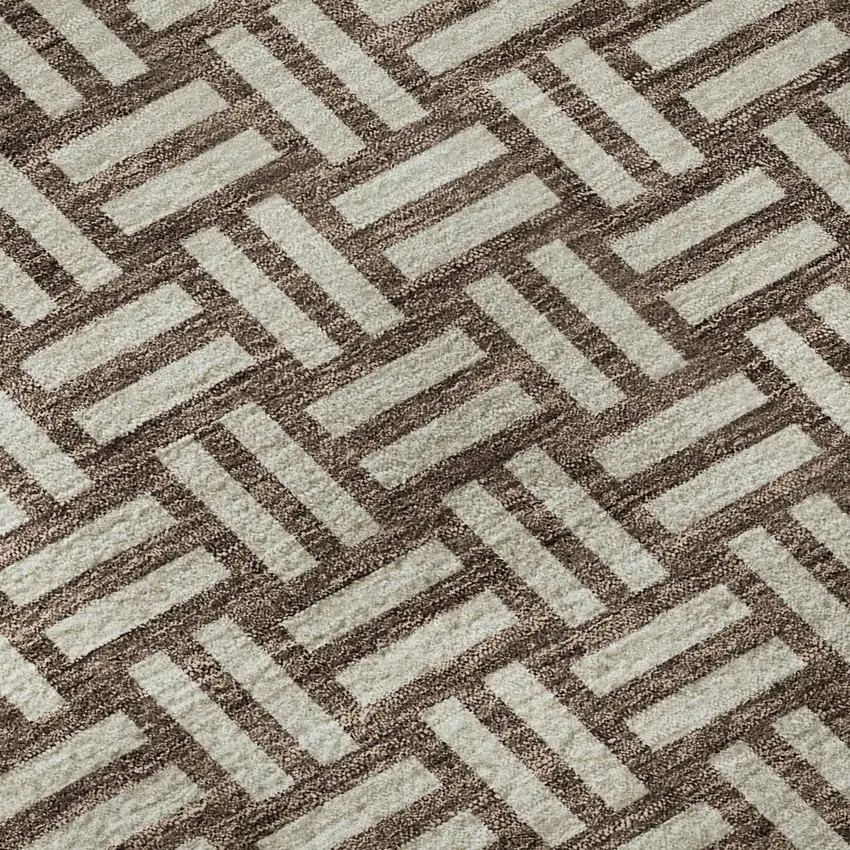 8' Brown And Beige Abstract Geometric Washable Round Rug With UV Protection Photo 8