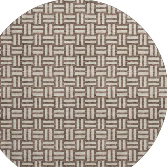 8' Brown And Beige Abstract Geometric Washable Round Rug With UV Protection Photo 3