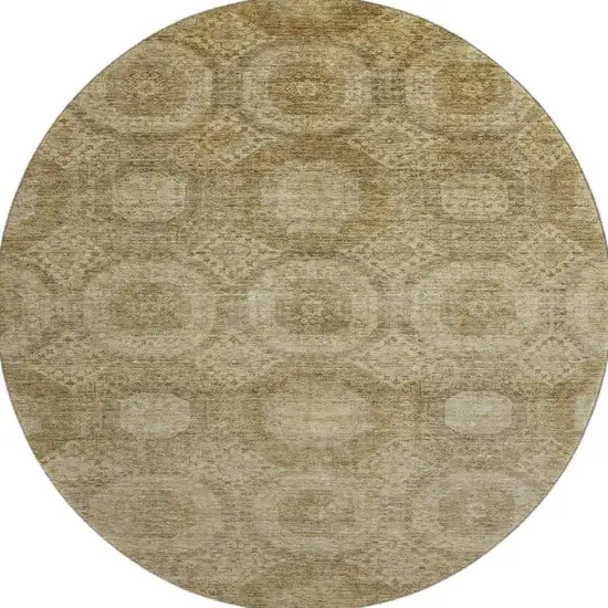 8' Brown And Beige Abstract Geometric Washable Round Rug With UV Protection Photo 4
