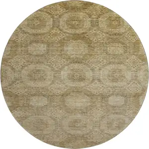 Photo of 8' Brown And Beige Abstract Geometric Washable Round Rug With UV Protection