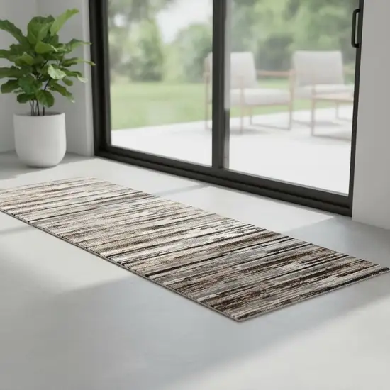 7' Brown And Beige Abstract Runner Rug Photo 1