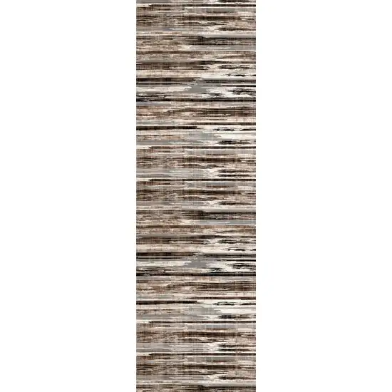 7' Brown And Beige Abstract Runner Rug Photo 2