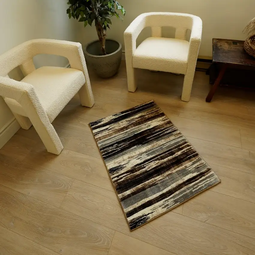 7' Brown And Beige Abstract Runner Rug Photo 5