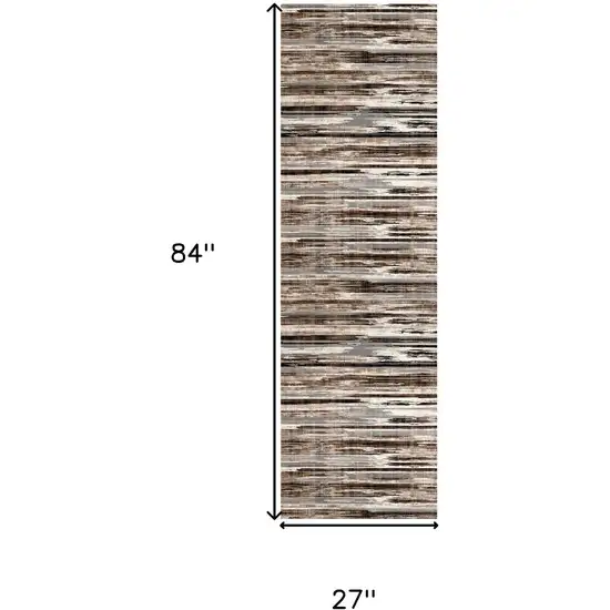7' Brown And Beige Abstract Runner Rug Photo 3