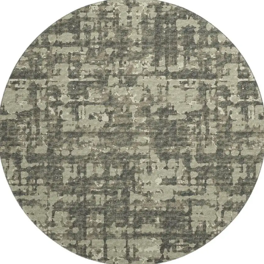 8' Brown And Beige Abstract Washable Round Rug With UV Protection Photo 4