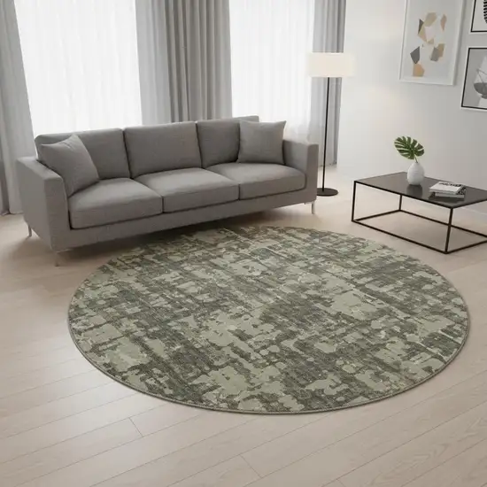 8' Brown And Beige Abstract Washable Round Rug With UV Protection Photo 1