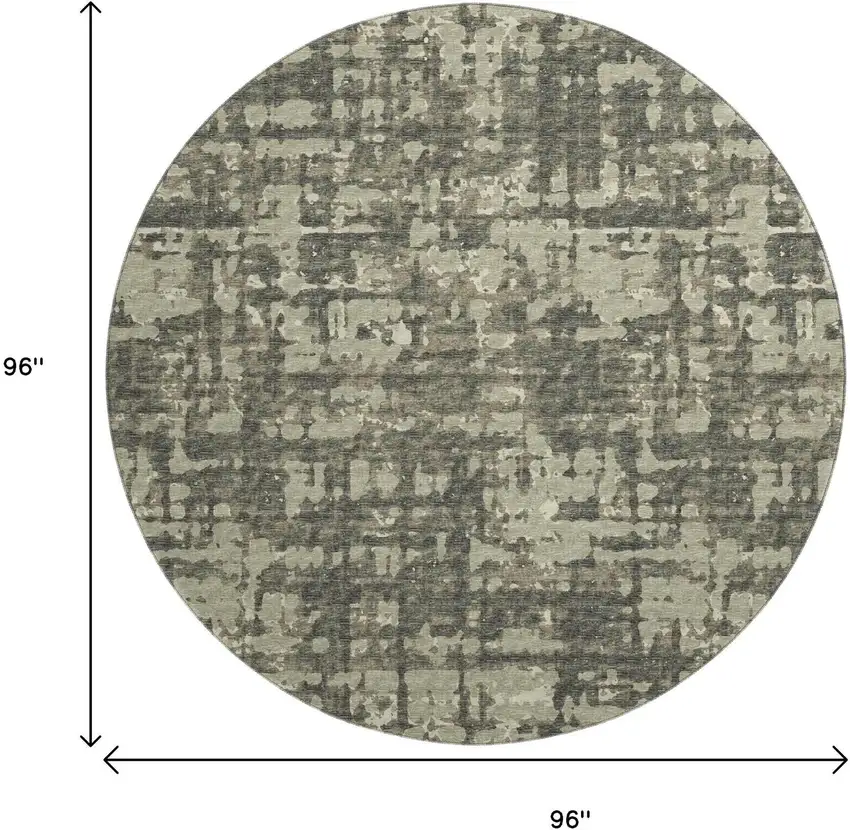 8' Brown And Beige Abstract Washable Round Rug With UV Protection Photo 3