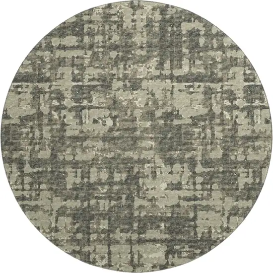 8' Brown And Beige Abstract Washable Round Rug With UV Protection Photo 2