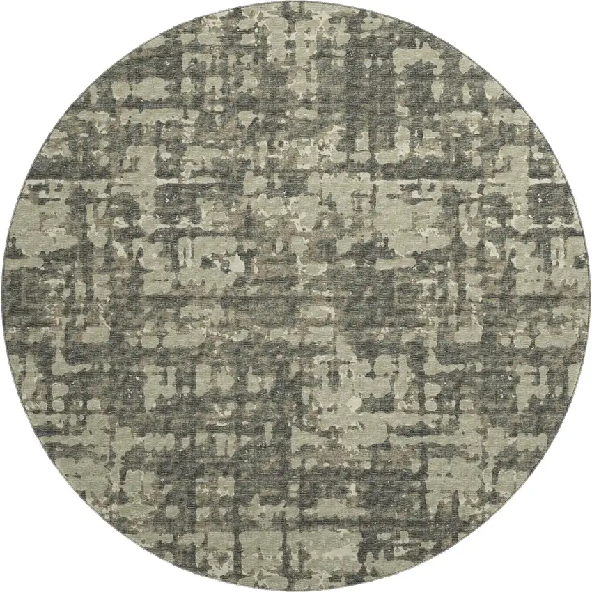 8' Brown And Beige Abstract Washable Round Rug With UV Protection Photo 2