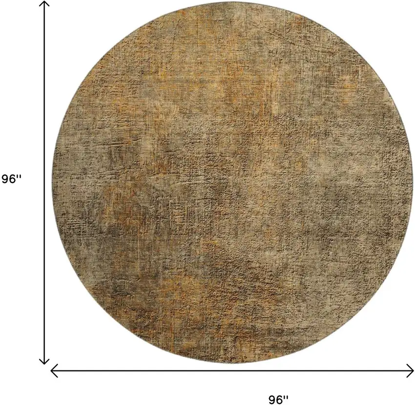 8' Brown And Beige Abstract Washable Round Rug With UV Protection Photo 9