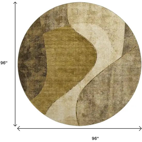 8' Brown And Beige Abstract Washable Round Rug With UV Protection Photo 3