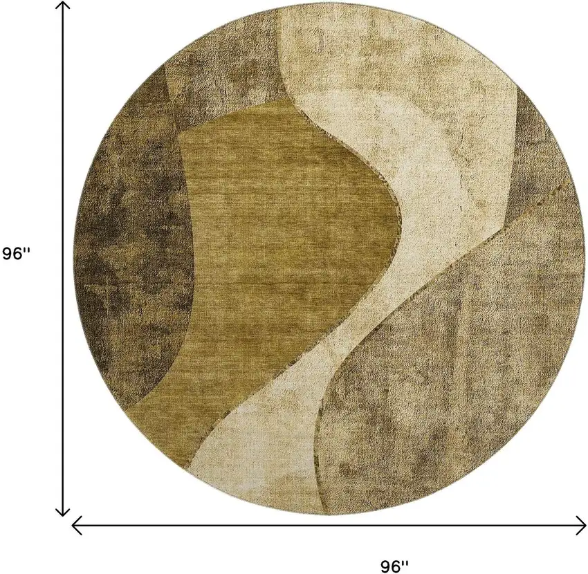 8' Brown And Beige Abstract Washable Round Rug With UV Protection Photo 3