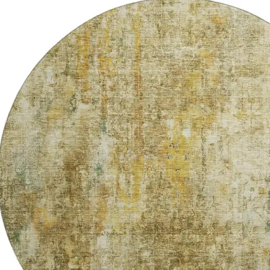 8' Brown And Beige Abstract Washable Round Rug With UV Protection Photo 2
