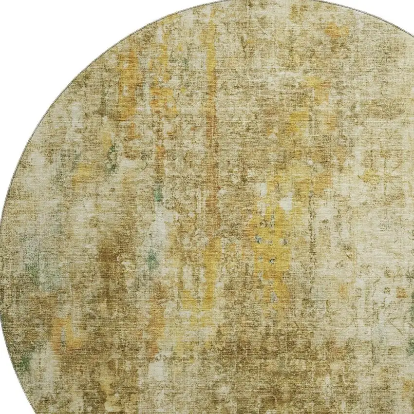 8' Brown And Beige Abstract Washable Round Rug With UV Protection Photo 2