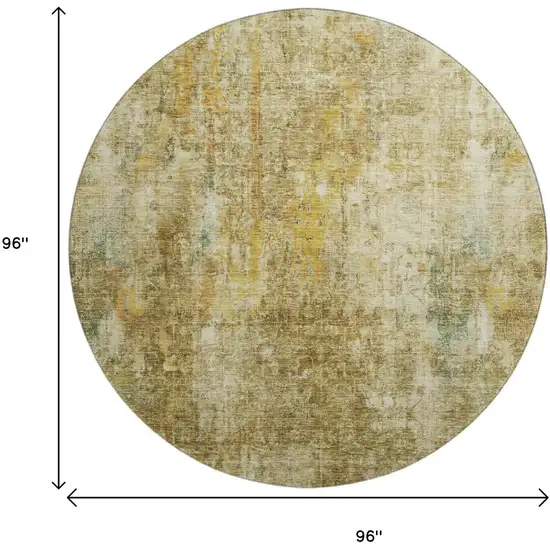 8' Brown And Beige Abstract Washable Round Rug With UV Protection Photo 9