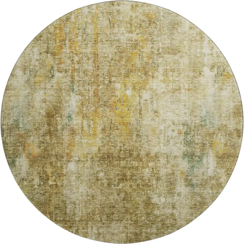 8' Brown And Beige Abstract Washable Round Rug With UV Protection Photo 1