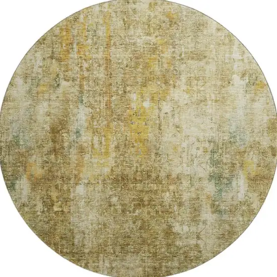 8' Brown And Beige Abstract Washable Round Rug With UV Protection Photo 3