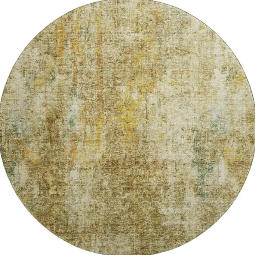 8' Brown And Beige Abstract Washable Round Rug With UV Protection Photo 3