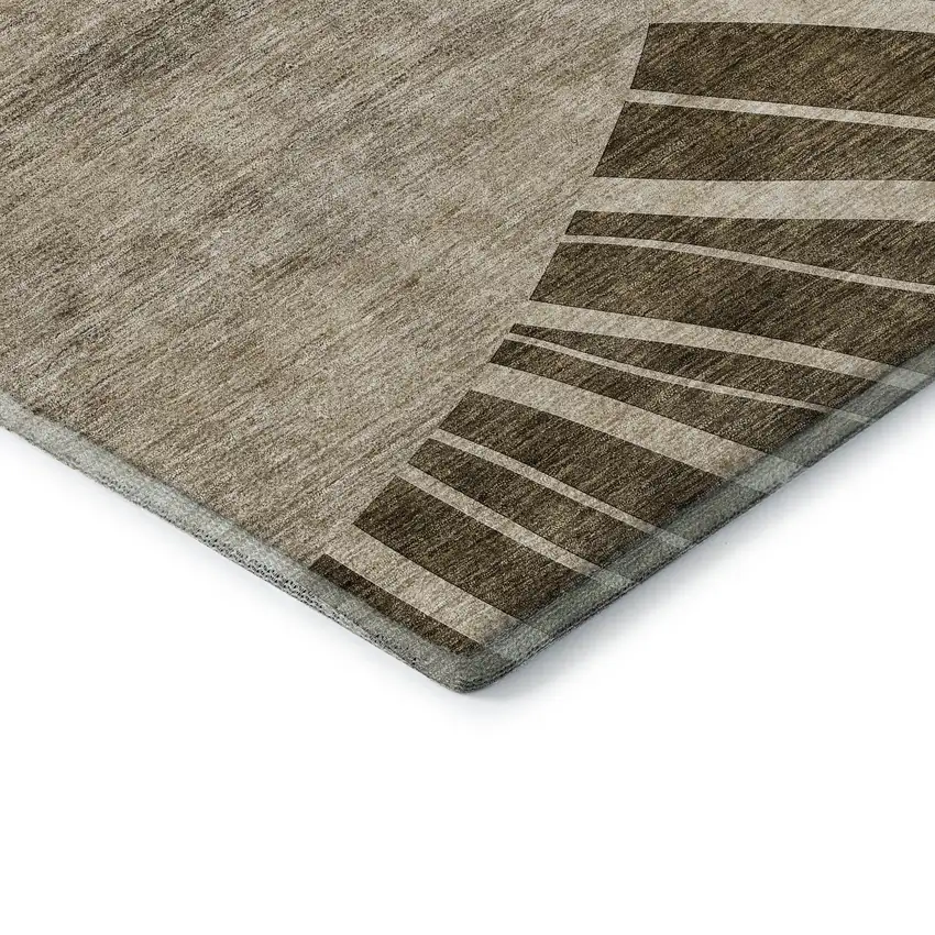 8' Brown And Beige Abstract Washable Round Rug With UV Protection Photo 7