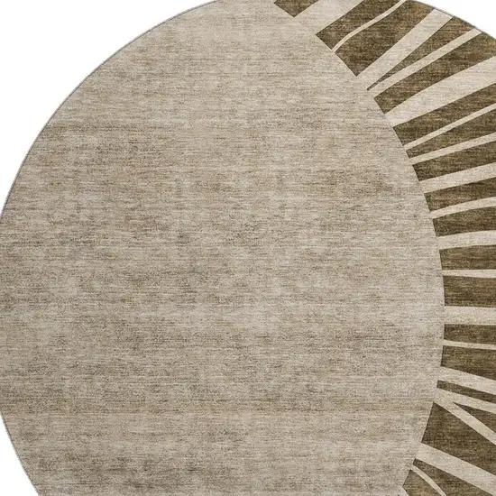 8' Brown And Beige Abstract Washable Round Rug With UV Protection Photo 3