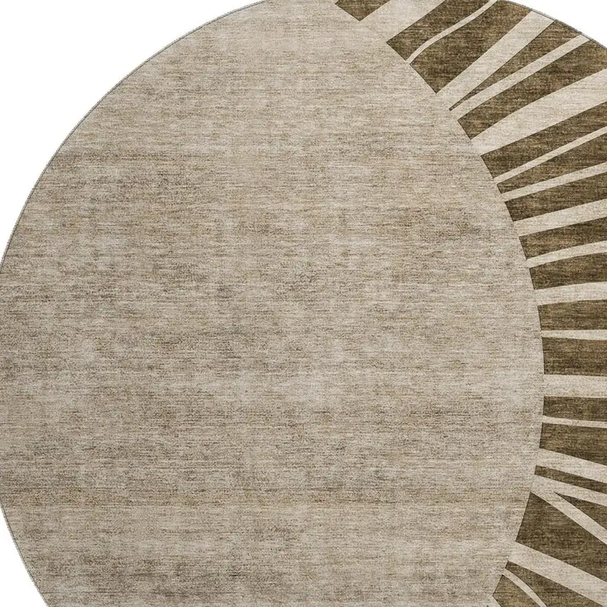 8' Brown And Beige Abstract Washable Round Rug With UV Protection Photo 3