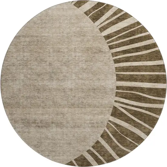 8' Brown And Beige Abstract Washable Round Rug With UV Protection Photo 1