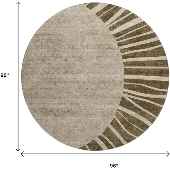 8' Brown And Beige Abstract Washable Round Rug With UV Protection Photo 3