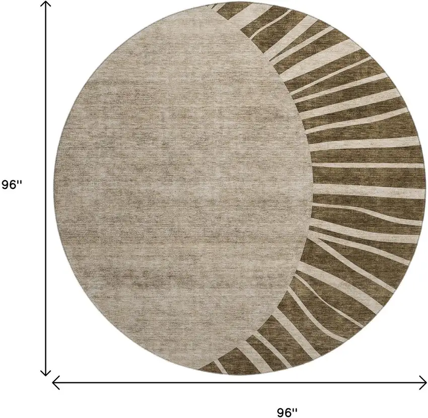 8' Brown And Beige Abstract Washable Round Rug With UV Protection Photo 3