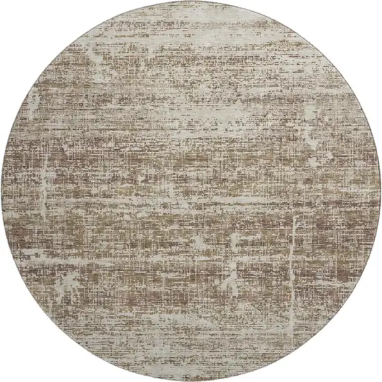8' Brown And Beige Abstract Washable Round Rug With UV Protection Photo 1