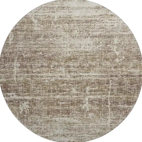 8' Brown And Beige Abstract Washable Round Rug With UV Protection Photo 4