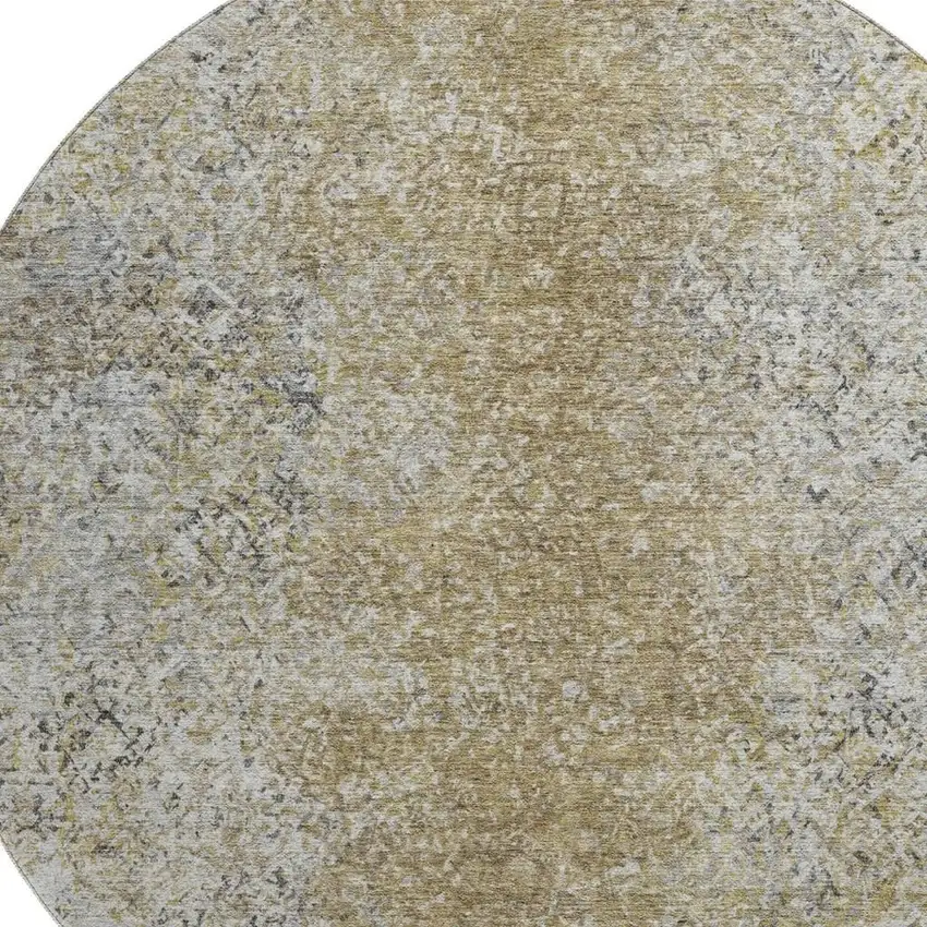 8' Brown And Beige Abstract Washable Round Rug With UV Protection Photo 3