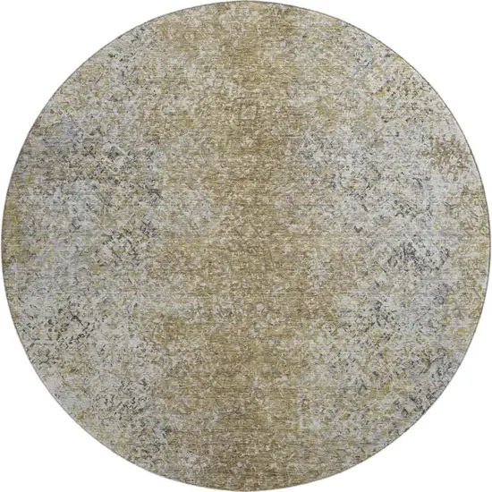 8' Brown And Beige Abstract Washable Round Rug With UV Protection Photo 1