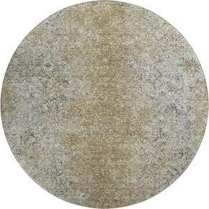 Photo of 8' Brown And Beige Abstract Washable Round Rug With UV Protection