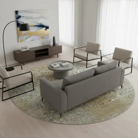 8' Brown And Beige Abstract Washable Round Rug With UV Protection Photo 2