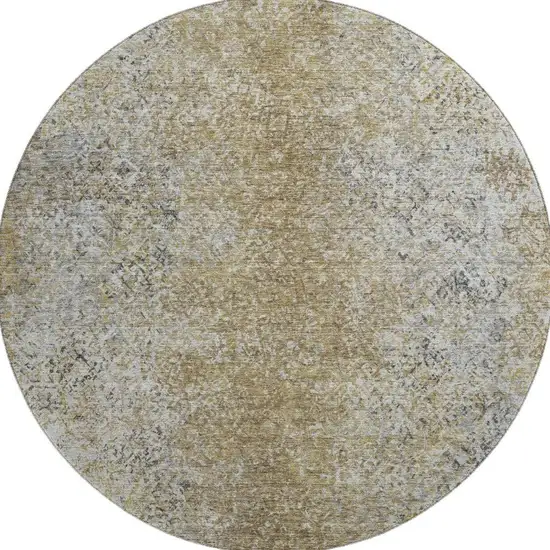 8' Brown And Beige Abstract Washable Round Rug With UV Protection Photo 4