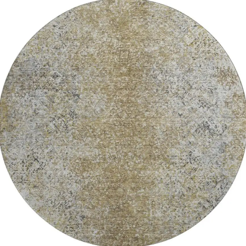 8' Brown And Beige Abstract Washable Round Rug With UV Protection Photo 4