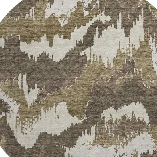 8' Brown And Beige Abstract Washable Round Rug With UV Protection Photo 7