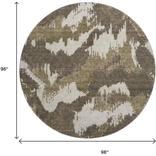 8' Brown And Beige Abstract Washable Round Rug With UV Protection Photo 6
