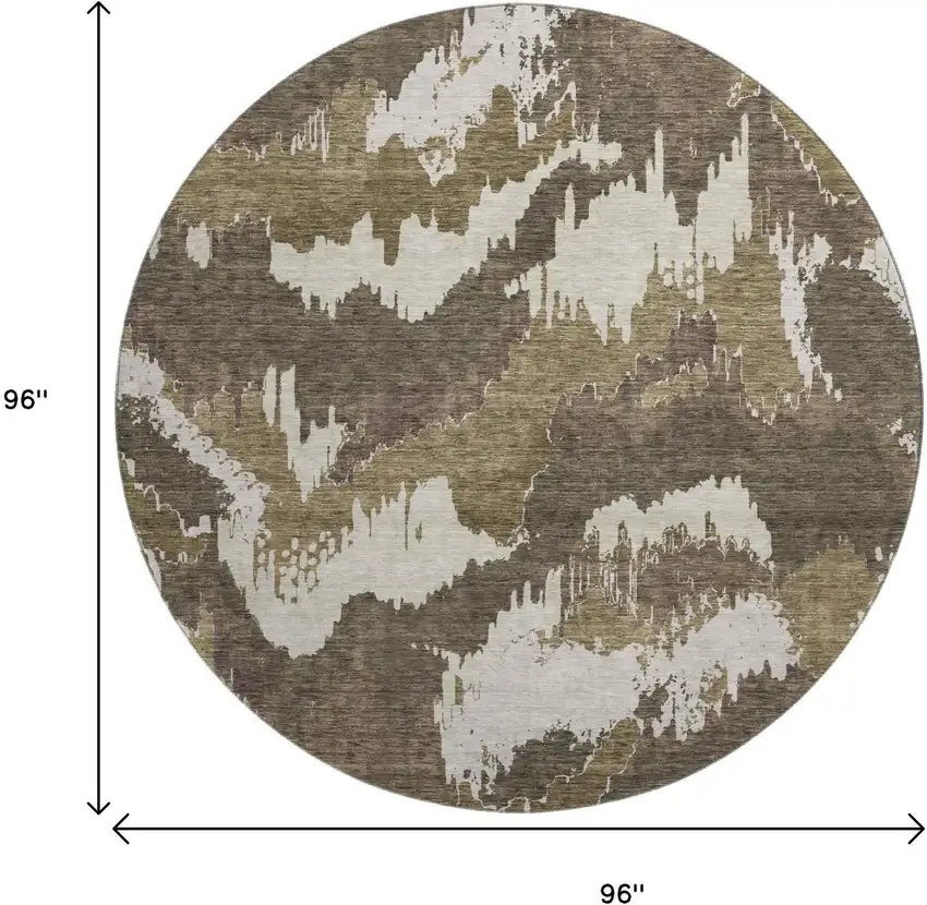 8' Brown And Beige Abstract Washable Round Rug With UV Protection Photo 6