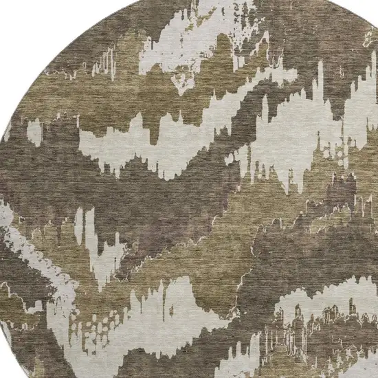 8' Brown And Beige Abstract Washable Round Rug With UV Protection Photo 3