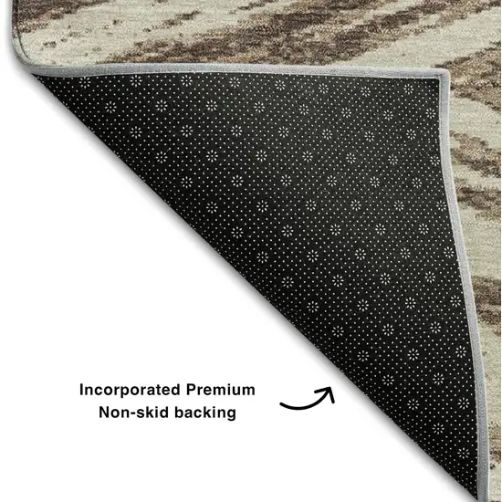 8' Brown And Beige Abstract Washable Round Rug With UV Protection Photo 6