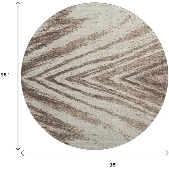 8' Brown And Beige Abstract Washable Round Rug With UV Protection Photo 9