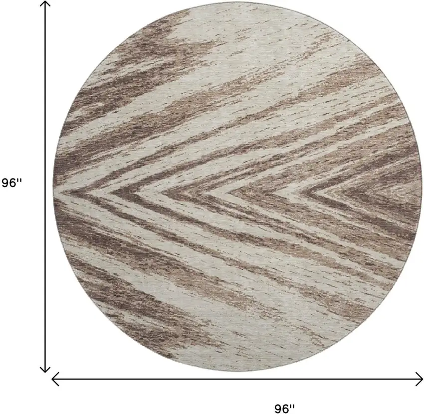 8' Brown And Beige Abstract Washable Round Rug With UV Protection Photo 9