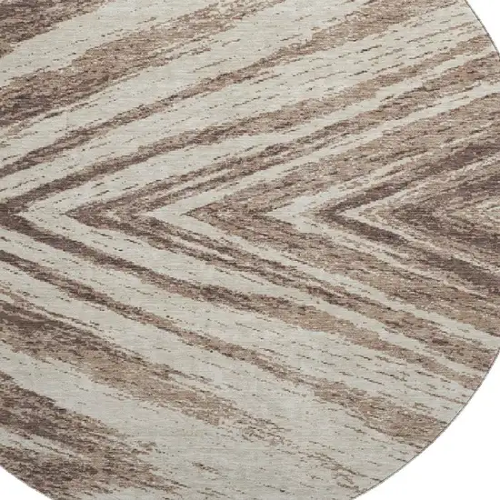 8' Brown And Beige Abstract Washable Round Rug With UV Protection Photo 3