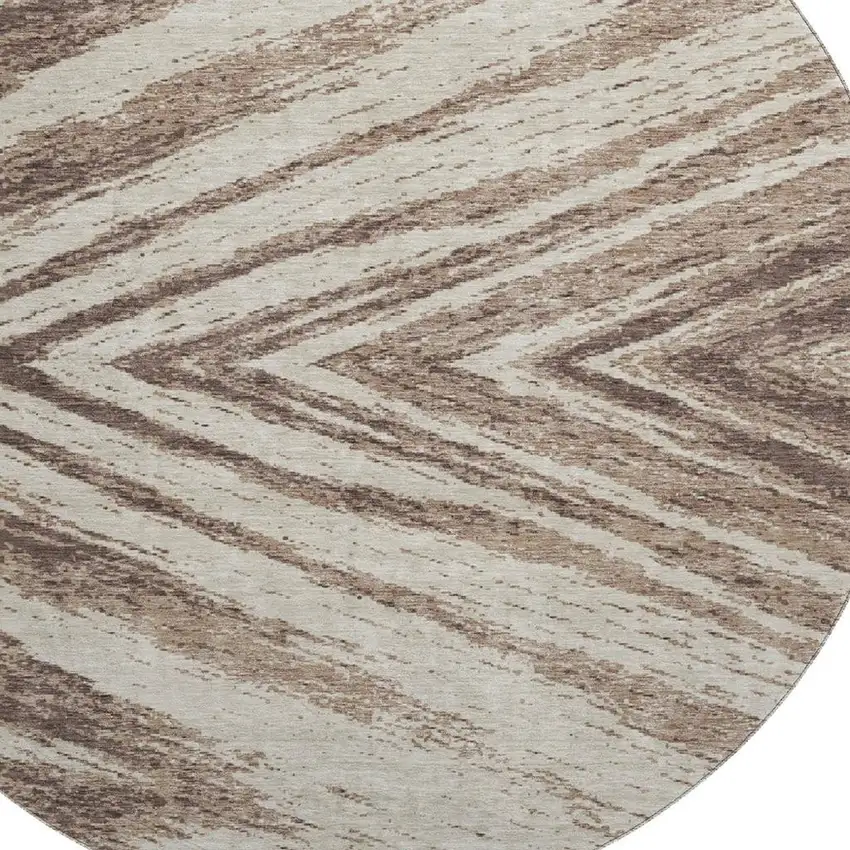 8' Brown And Beige Abstract Washable Round Rug With UV Protection Photo 3