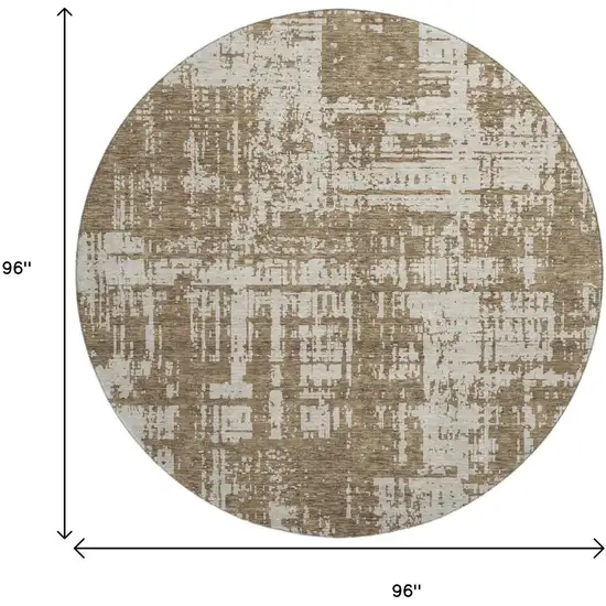 8' Brown And Beige Abstract Washable Round Rug With UV Protection Photo 8