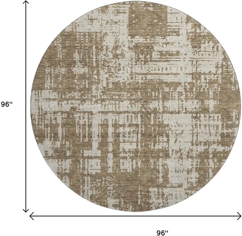 8' Brown And Beige Abstract Washable Round Rug With UV Protection Photo 8
