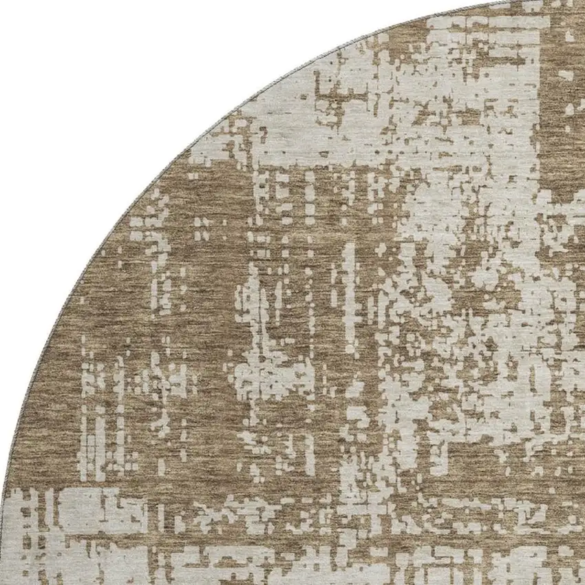 8' Brown And Beige Abstract Washable Round Rug With UV Protection Photo 4