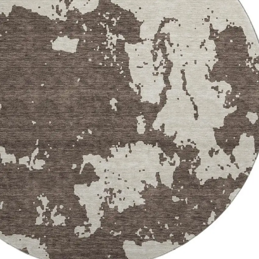 8' Brown And Beige Abstract Washable Round Rug With UV Protection Photo 3